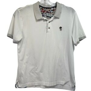 Robert Graham Mens Sz XL Classic Fit White Skull Embroiled Polo Shirt (U2) EUC